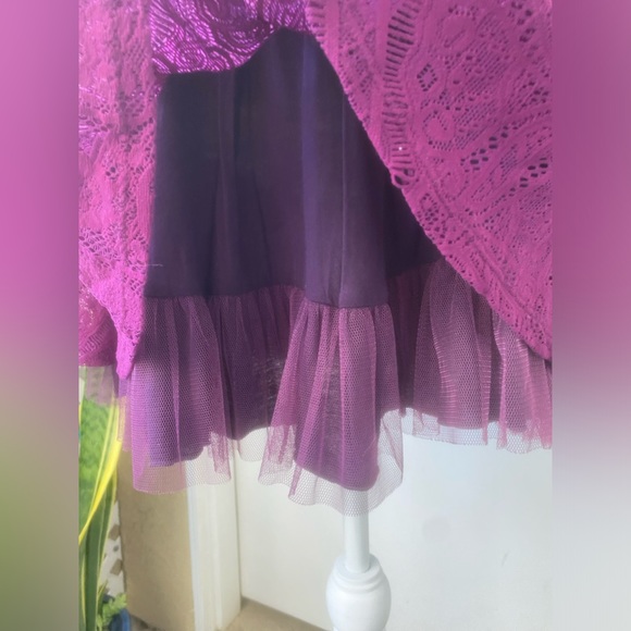 y2k free people magenta mesh & lace fit & flare long sleeve dress sz. xs - Picture 6 of 16